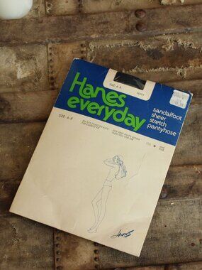 Vintage 1980s 1990s Pantyhose, New NOS, Hanes Navy, Size A-B, Sheer Stretch Sand
